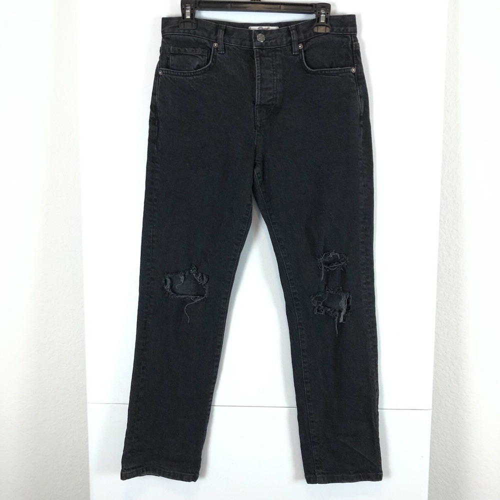 We The Free Skinny Jeans Women 26 High Rise Black Distressed Stretch Button Zip